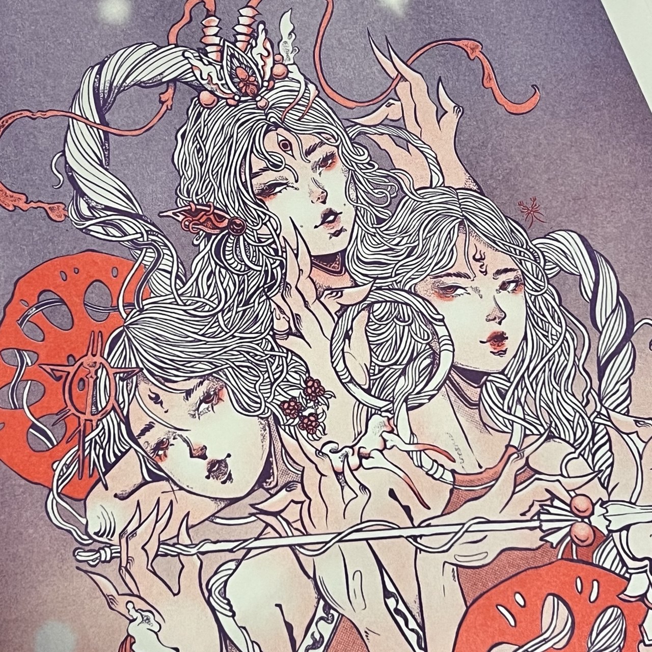 Three Heads, Six Arms: Nezha, A3 Riso Print