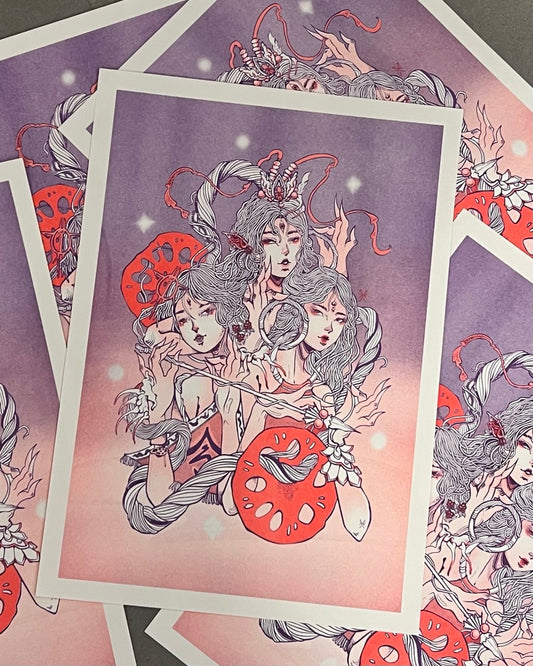 Three Heads, Six Arms: Nezha, A3 Riso Print