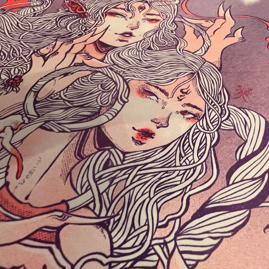 Three Heads, Six Arms: Nezha, A3 Riso Print