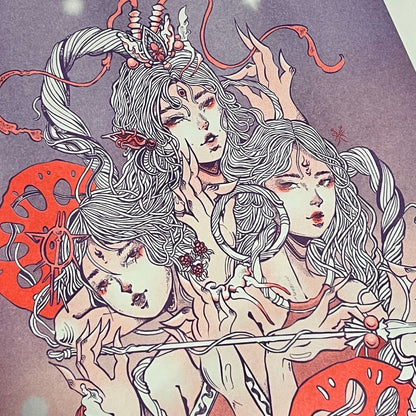 Three Heads, Six Arms: Nezha, A3 Riso Print